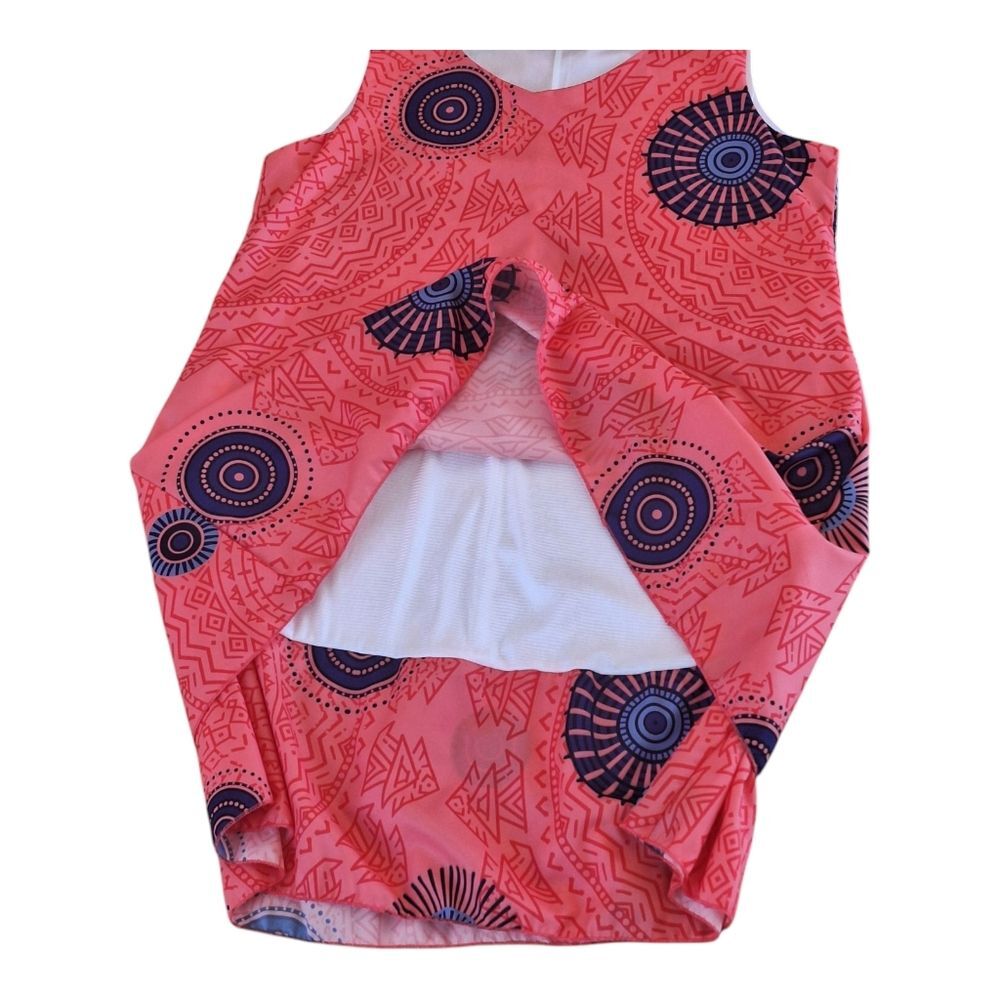 Two Layered Silky Lined Tank Dress Orange Bold Aztec Sphere Print M Pullover EUC - Picture 11 of 12